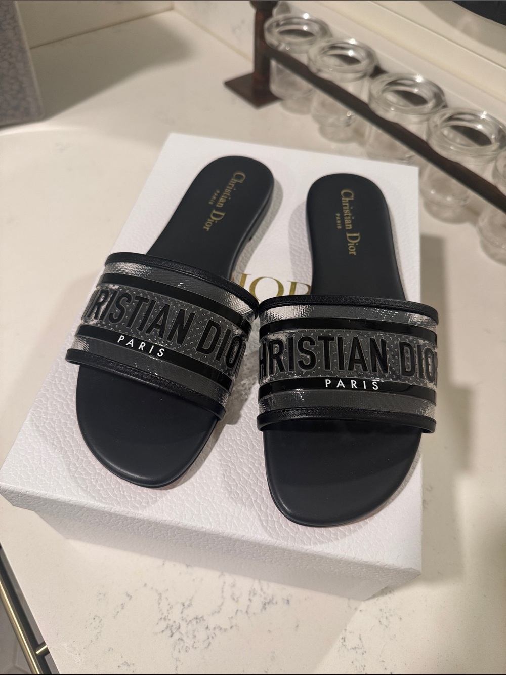 Dior Black DWAY Logo Slide Sandals